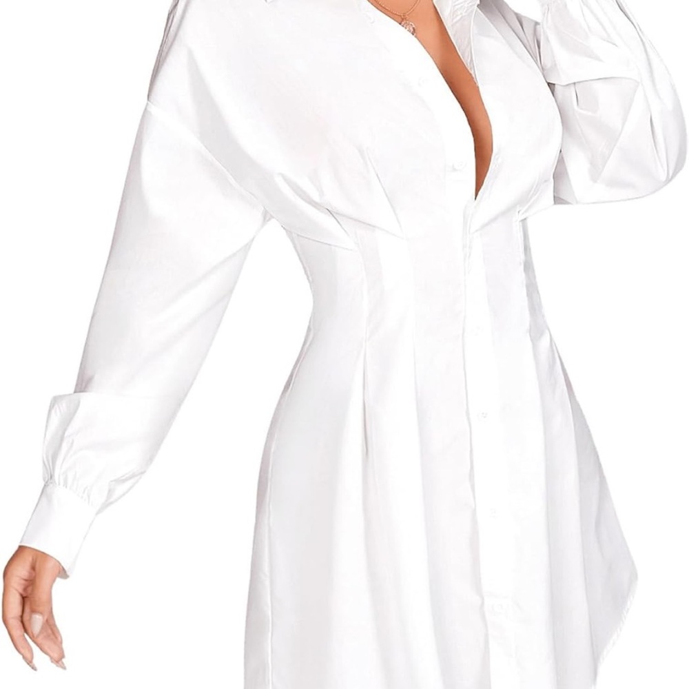 Classic White Button-Front Mini Shirt Dress